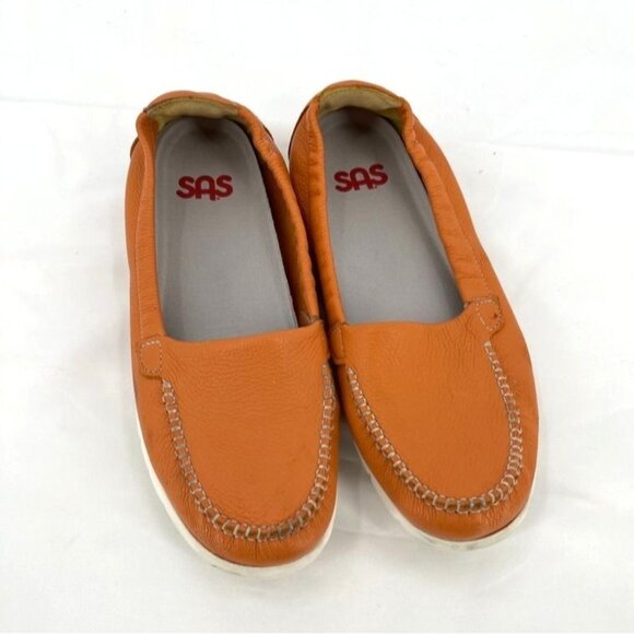 SAS Sunny Slip on Loafer Orange  Leather Comfort Shoe Womens Sz 8.5 M Flat Mocca - Picture 1 of 12